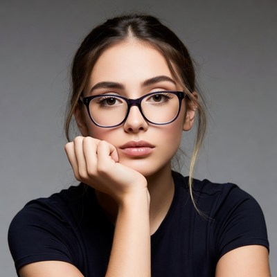Young woman resting chin on hand