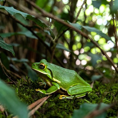 Green Tree Frog on Moss
