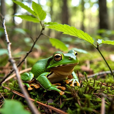 Green Tree Frog in Forest
