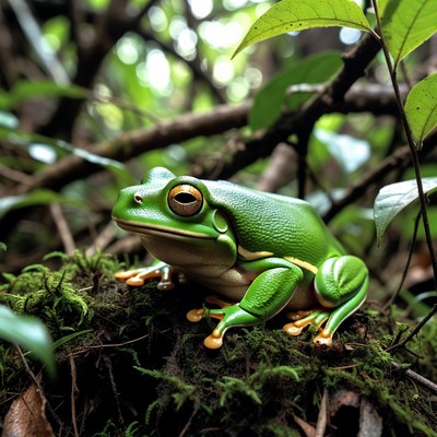 Green tree frog on moss