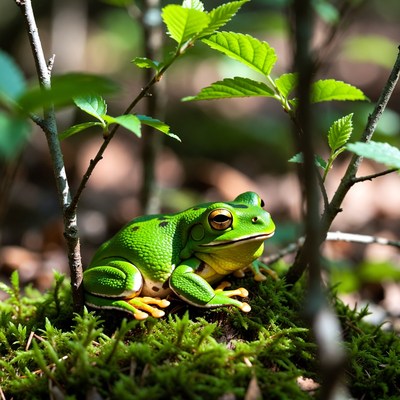 Green Tree Frog on Moss