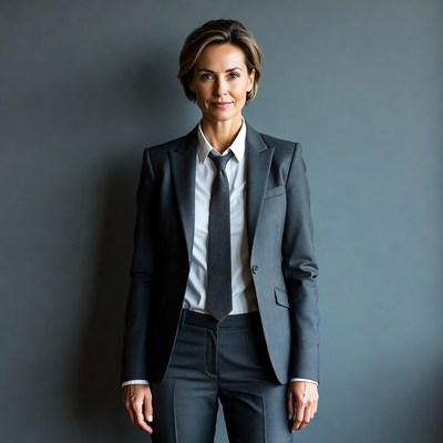 Professional woman in gray suit