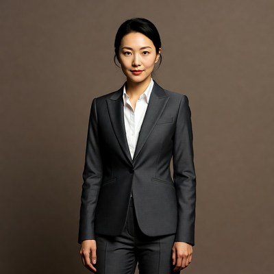 Asian woman in gray business suit