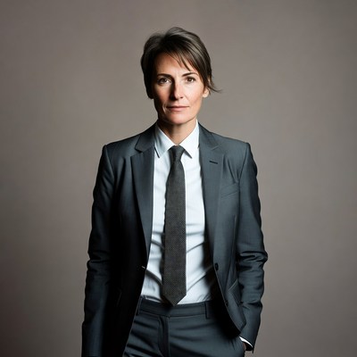 Professional woman in gray suit