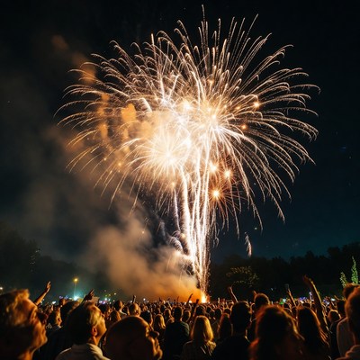 Crowd watching fireworks display