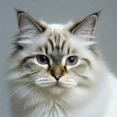 Close-up of blue-eyed Ragdoll cat