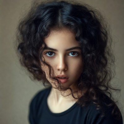 Young woman with curly black hair