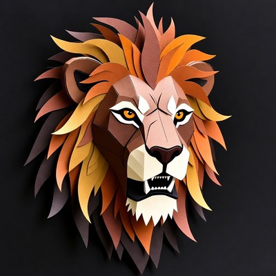 Papercraft Lion Head on Black Background