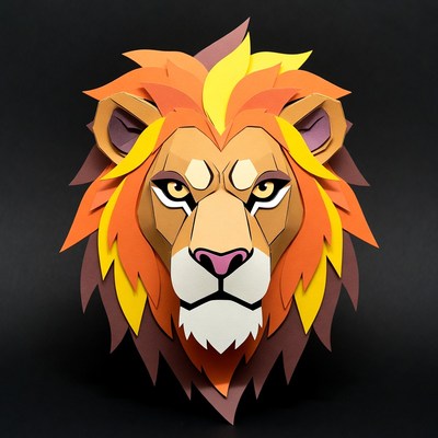 Papercraft Lion Head Illustration