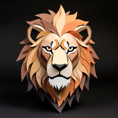 Papercraft Lion Head Illustration