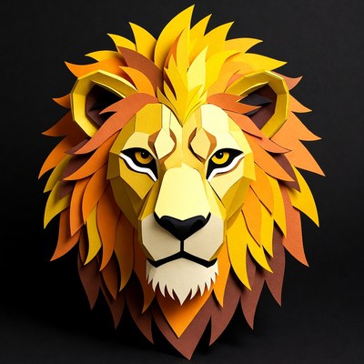 Papercraft Lion Head on Black Background