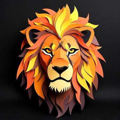 Colorful Paper Cut Lion Head