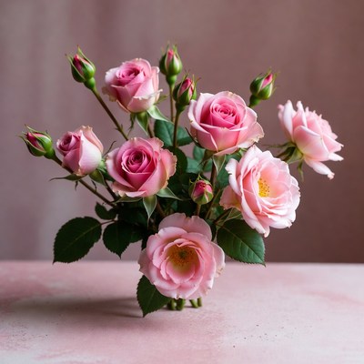 Pink Roses Bouquet on Table