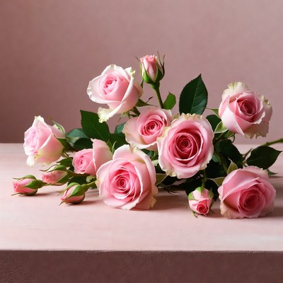 Pink Roses Bouquet on Pink Background