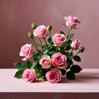 Pink Roses Bouquet on Pink Surface