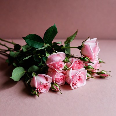 Pink Roses Bouquet on Pink Background