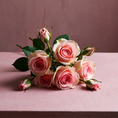 Pink Roses Bouquet on Table