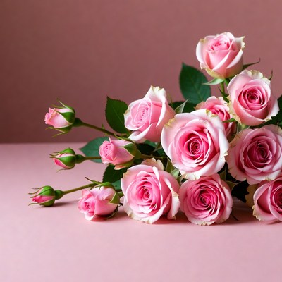 Pink Roses Bouquet on Pink Background