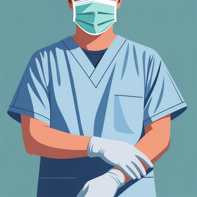 Male doctor wearing mask and gloves