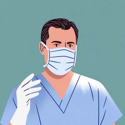 Doctor wearing mask and gloves