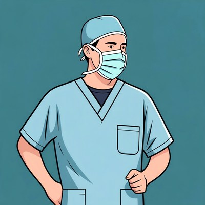 Asian male surgeon in scrubs