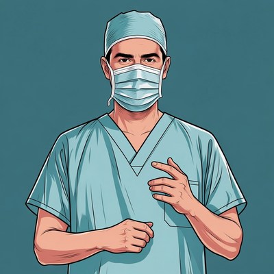 Male surgeon in scrubs and mask