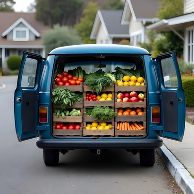 Blue VW Van Loaded with Fresh Produce