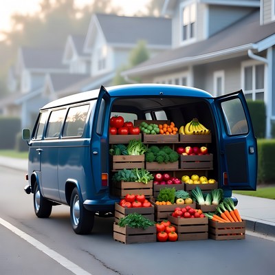 Blue VW Van Loaded with Fresh Vegetables