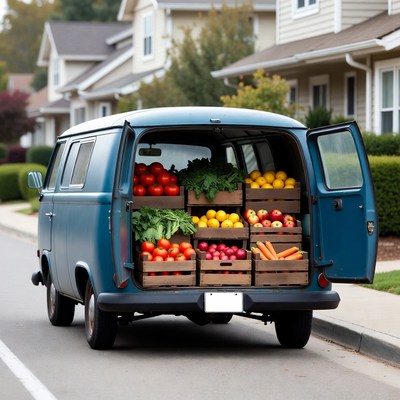 Blue VW Van Loaded with Fresh Produce