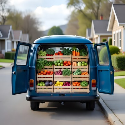 Blue VW Van Loaded with Fresh Vegetables