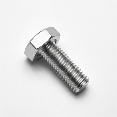 Silver Hex Bolt on White Background
