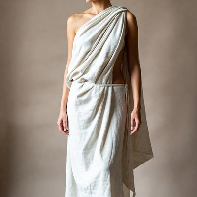 Woman in white draped toga