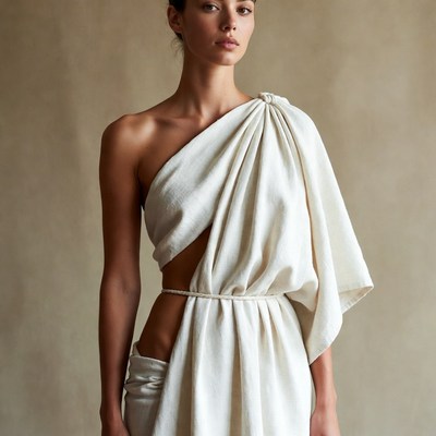 Woman in white draped gown