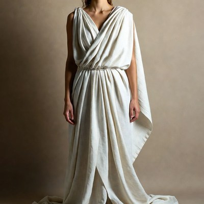 Woman in white draped toga