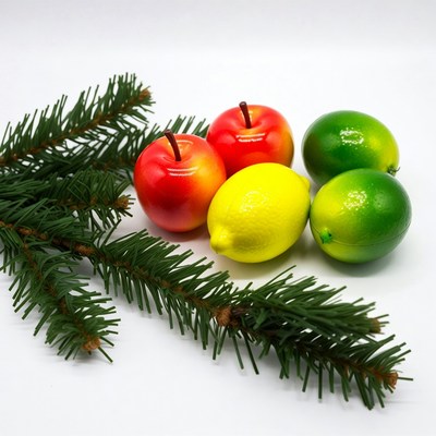 Red Apples and Lemons with Pine Branches