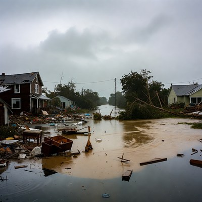 Flooded Neighborhood After Hurricane Damage