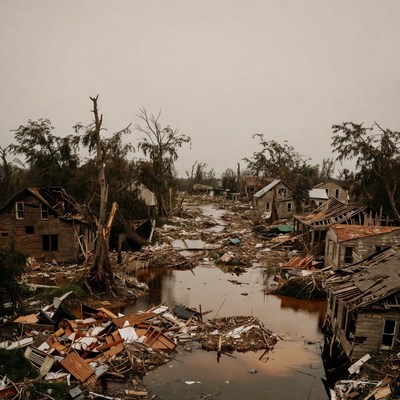 Hurricane Flooded Destroyed Houses