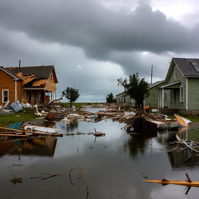 Hurricane Flooded Houses Debris