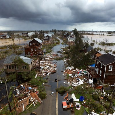 Hurricane Flooded Neighborhood Aerial View