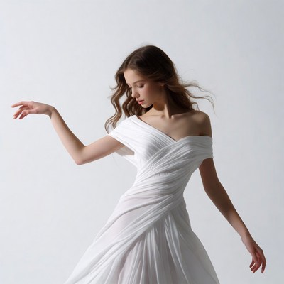 Woman dancing in white draped dress