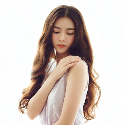 Asian woman with long wavy hair