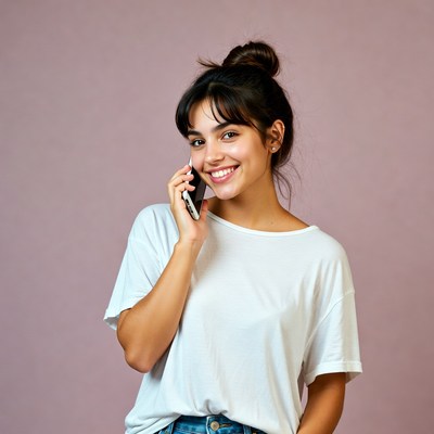 Smiling woman talking on phone