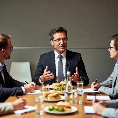 Business professionals in meeting discussing