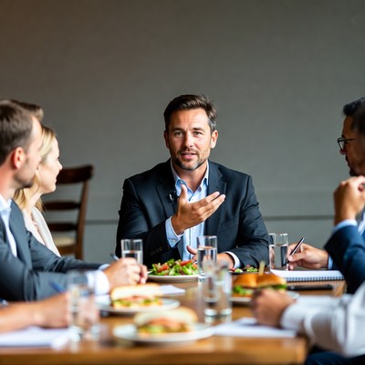 Business professionals at meeting lunch