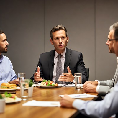 Businessmen discussing over lunch meeting