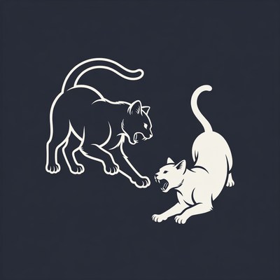 Black and white cats fighting