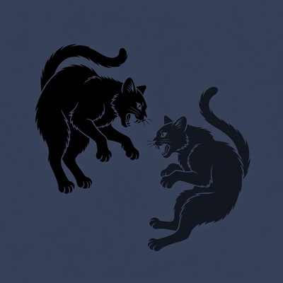 Two Black Cats Fighting Silhouette