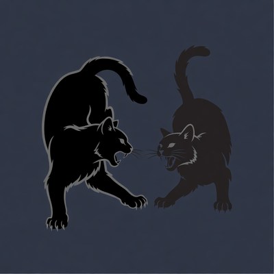 Two fighting cats silhouette