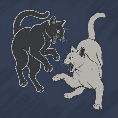 Black and White Cats Fighting