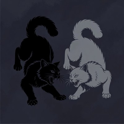 Black and white cats fighting